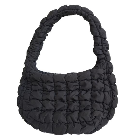 COS Quilted Mini Bag Black Puffer Purse Zip Top Hobo Handbag - Picture 2 of 9
